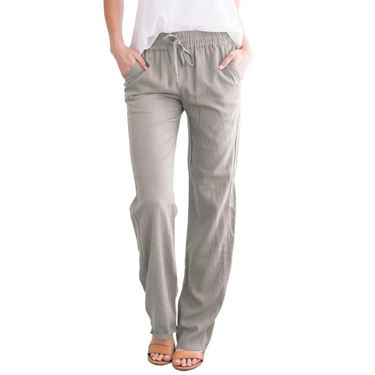 Damen nan leichte Leinenhose mit elastischem Bund Tunnelzug und weitem Bein EB