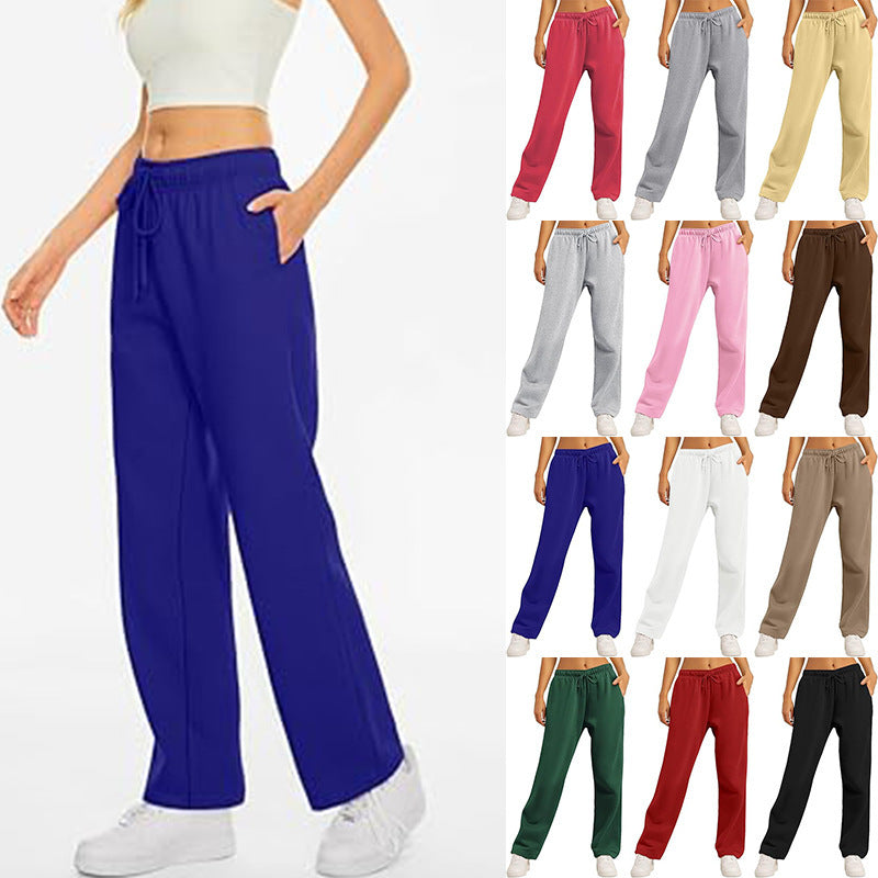 Damen nan hochwertige Relax-Hose mit hoher Taille, geradem Bein und integrierten Eingrifftaschen EB