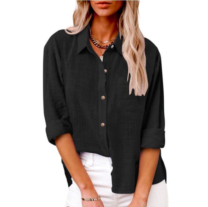 Damen lässige Leinenbluse mit kurzem Arm und Knopfdetails EB