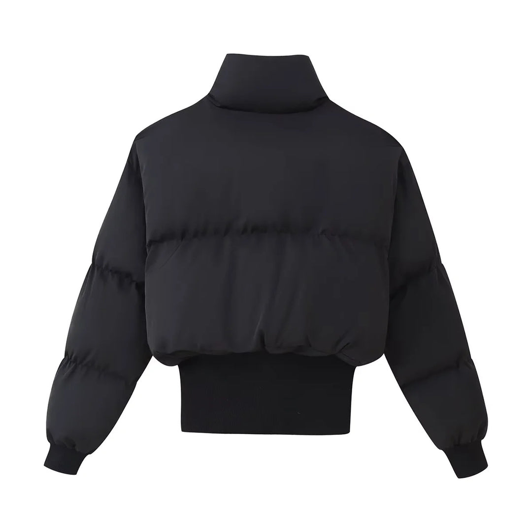 Damen modische cropped Daunenjacke mit hohem Kragen und praktischen Taschen EB