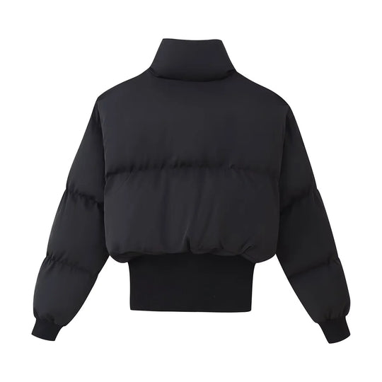 Damen modische cropped Daunenjacke mit hohem Kragen und praktischen Taschen EB