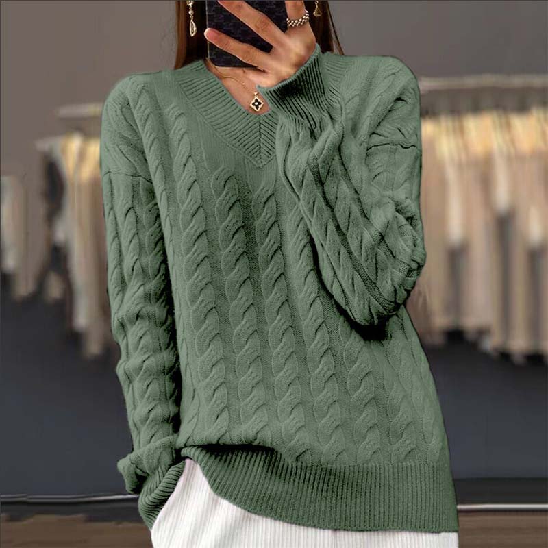 EB | Strickpullover mit Flechtmuster und V-ausschnitt Acryl Weich und Warm