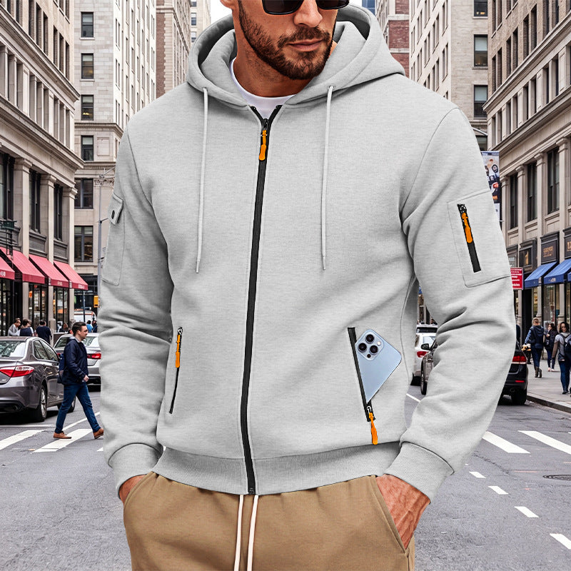Herren Kapuzen-Sweatjacke mit durchgehendem Reißverschluss und mehreren Sicherheits-Taschen EB