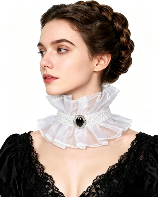 Damen nan viktorianischer Rüschen-Halskragen Choker mit dekorativer Brosche Eb