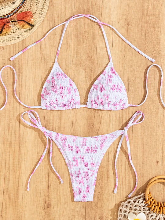 Damen Triangel-Bikini mit verspieltem Leo-Design und verstellbaren Bändern EB