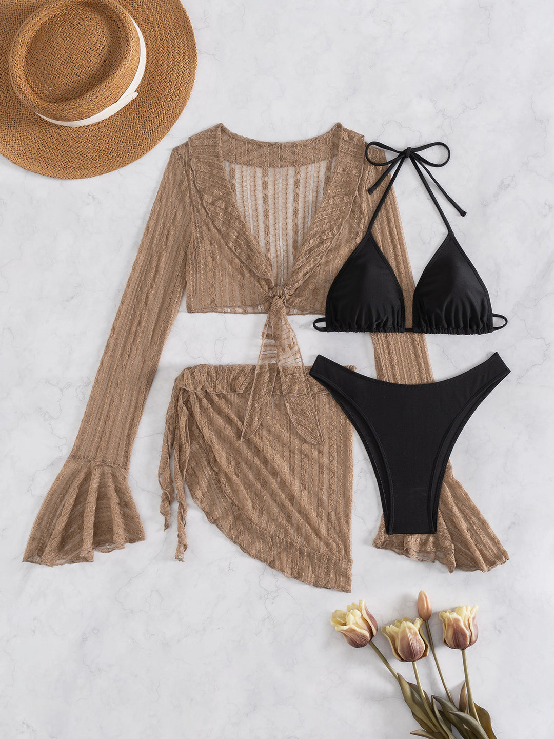 Damen Strand-Bikini-Set mit lässigem cropped Oberteil und verspieltem Rock EB
