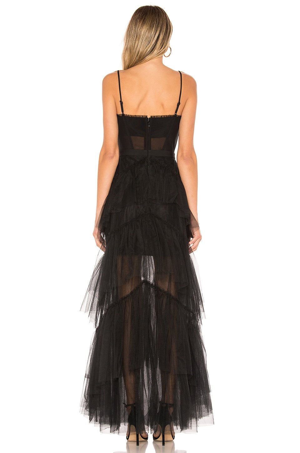Damen Maxikleid mit mehrlagigem Tüllsaum und transparenter Einsätzen EB