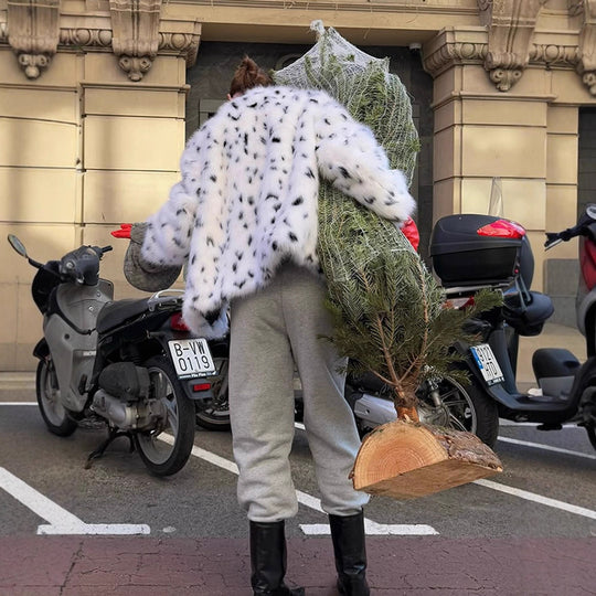Damen Kunstpelzjacke mit modernem Tierdruck EB