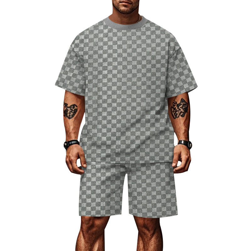 EB | Schachbrettmuster Kurzarm-Shorts-Set