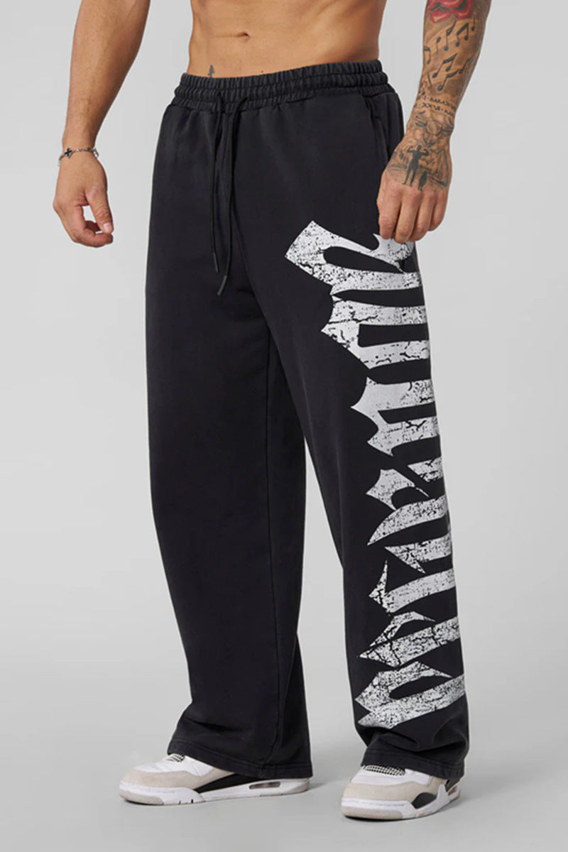 Herren nan weite Sweathose aus angerautem Fleece mit seitlichem Vintage-Print und Kordelbund EB