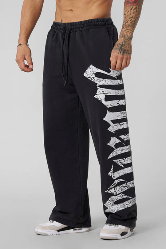 Herren nan weite Sweathose aus angerautem Fleece mit seitlichem Vintage-Print und Kordelbund EB