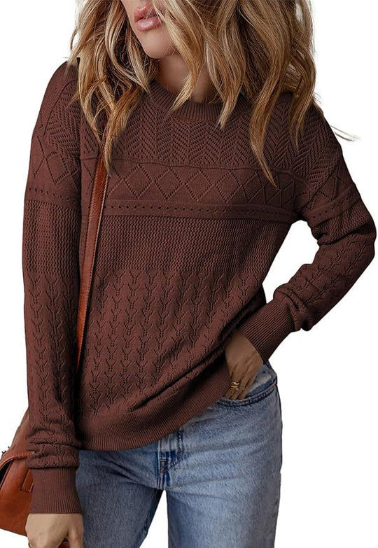 Damen Strickpullover mit strukturiertem Muster und Rundhalsausschnitt EB