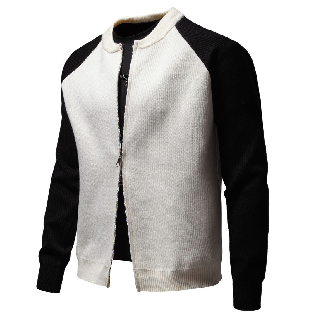 Herren modische Strickjacke mit durchgehendem Reißverschluss und kontrastierenden Ärmelstrukturen EB