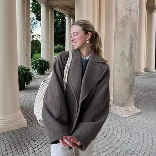 Damen elegante und warme Wolljacke mit Reverskragen EB