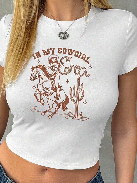 Damen Crop-T-Shirt mit kreativem Telefon-Design EB