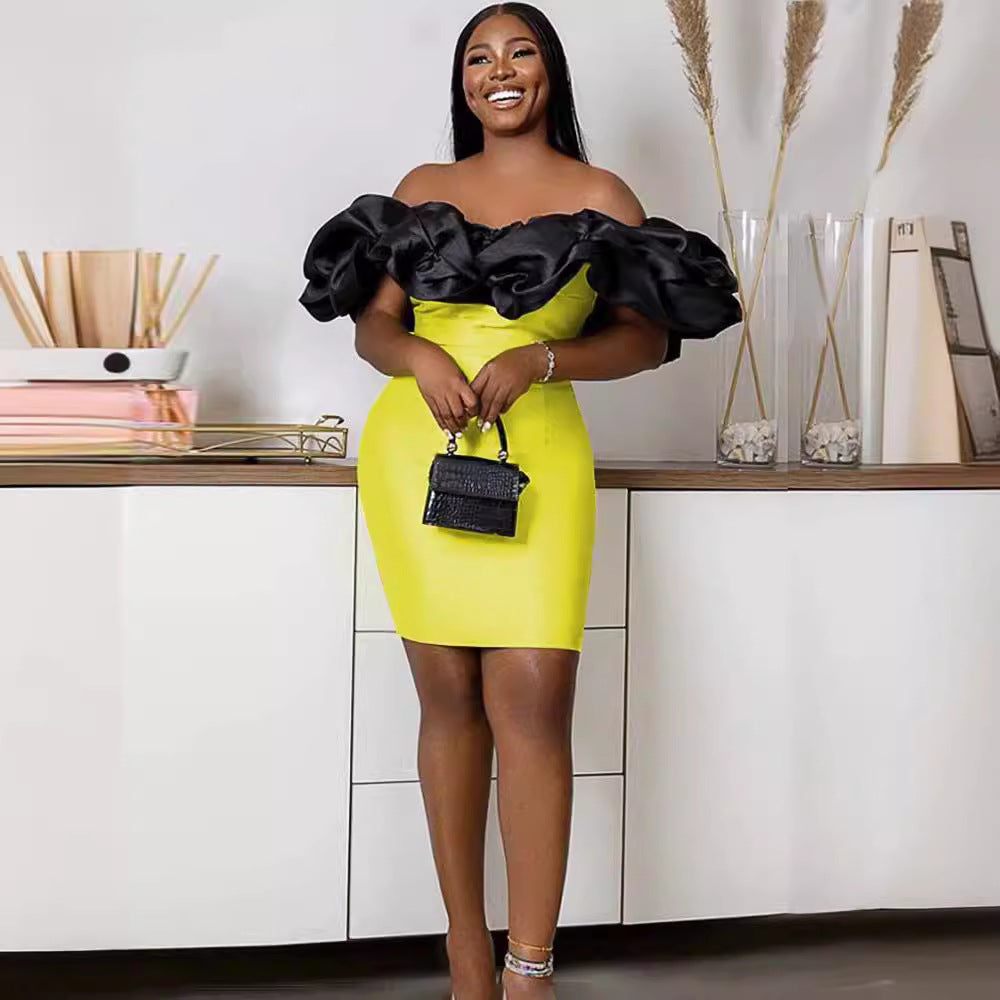 Damen Cocktailkleid mit voluminösem Tüllkragen EB