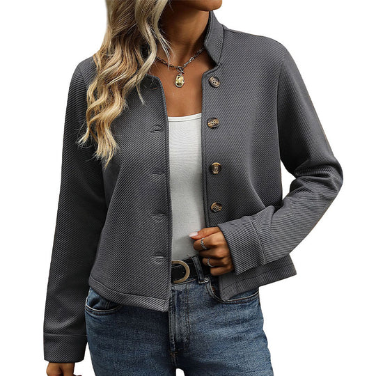 Damen Strukturierte Kurzjacke mit Stehkragen und Knopfleiste EB
