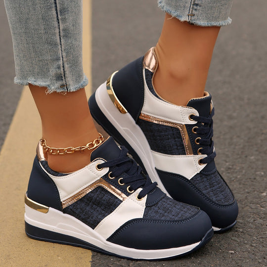 Damen  modische Plateau-Sneaker mit gepolstertem Memory-Fußbett und strukturierter Textil-Kombination EB