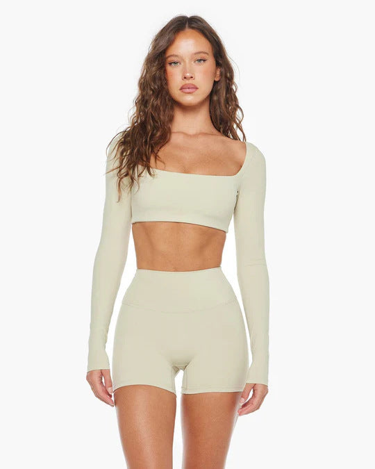 Damen Sportliches Langarm Crop-Top EB