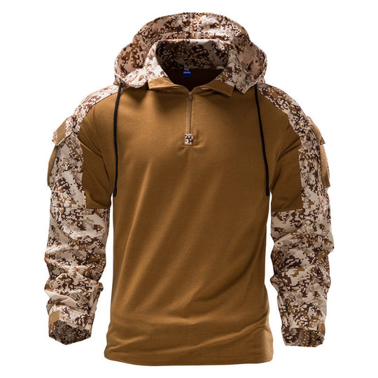Herren taktisches Langarmshirt mit Kapuze und camouflierter Armgestaltung EB