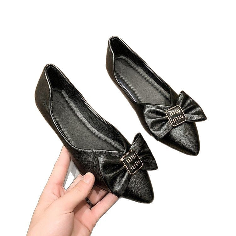 Damen spitze Ballerinas mit Schleifenakzent und eleganter Schnalle EB