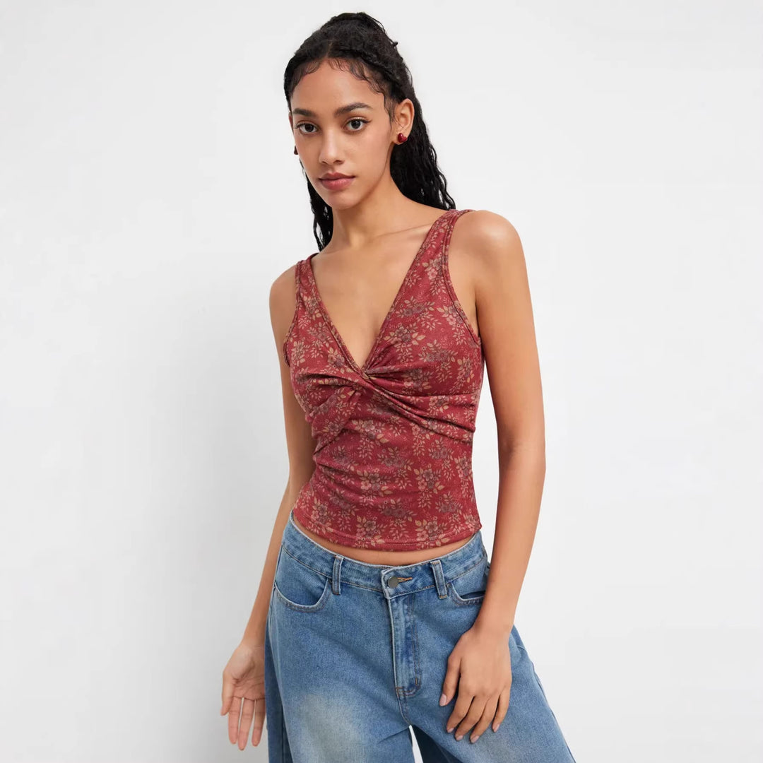 Damen Dekoratives Floral Top mit Raffungen EB