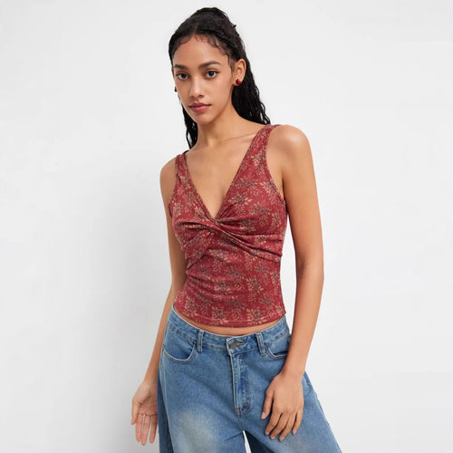 Damen Dekoratives Floral Top mit Raffungen EB