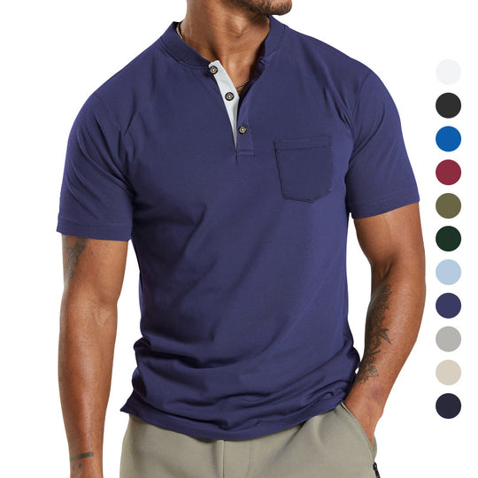 Herren Kurzarm-Henley-T-Shirt mit praktischer Brusttasche und modernem Kragen EB
