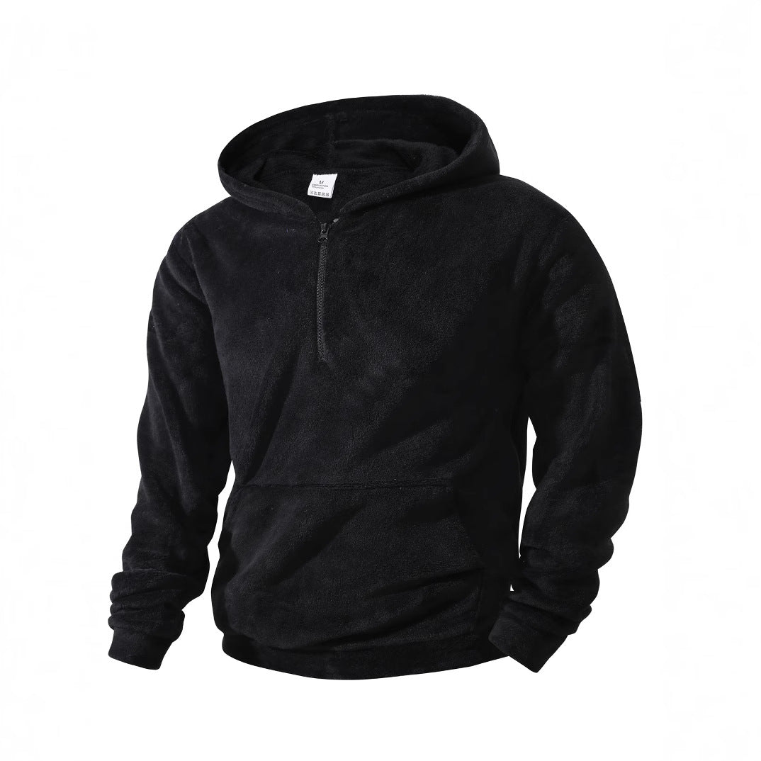 Herren nan kuscheliger Microfleece-Hoodie mit Halbzip, Kapuze und Kängurutasche EB