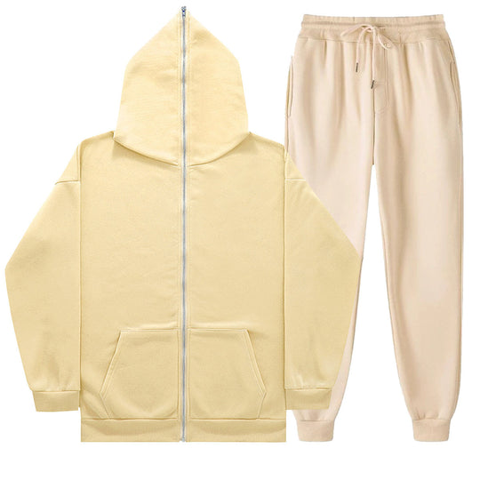 Unisex nan leichter French-Terry Zip-Hoodie und tapered Jogginghose Set mit Raglanärmeln, Kängurutasche und elastischem Komfortbund EB