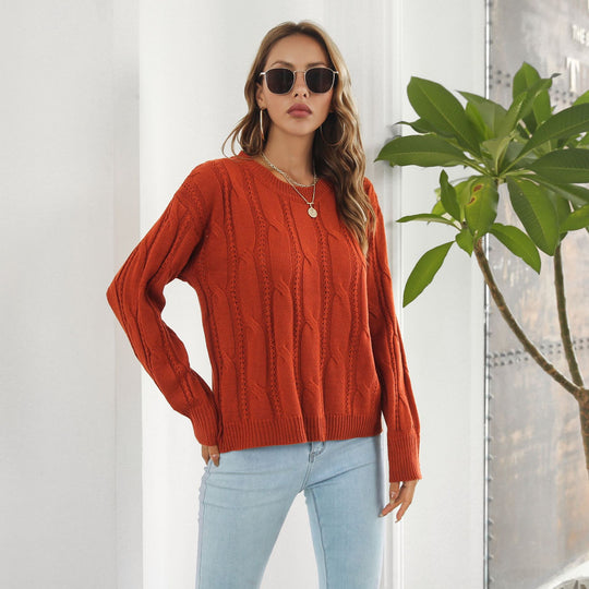 Damen Strickpullover mit strukturiertem Zopfdesign und weitem Schnitt EB