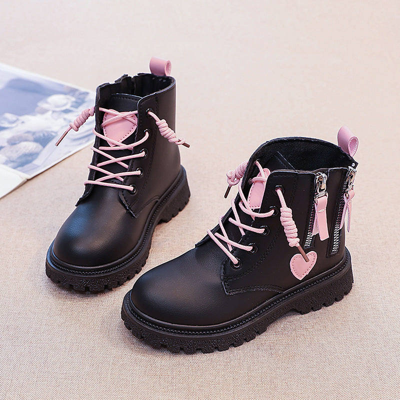 Damen Modische Stiefeletten mit herausnehmbaren Schnürsenkeln und seitlichem Reißverschluss EB