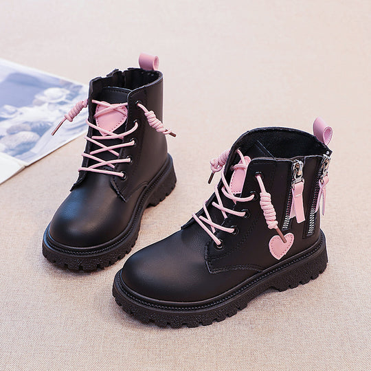 Damen Modische Stiefeletten mit herausnehmbaren Schnürsenkeln und seitlichem Reißverschluss EB