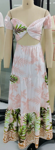 Damen Maxikleid mit floralem Cut-Out Design und Puffärmeln EB