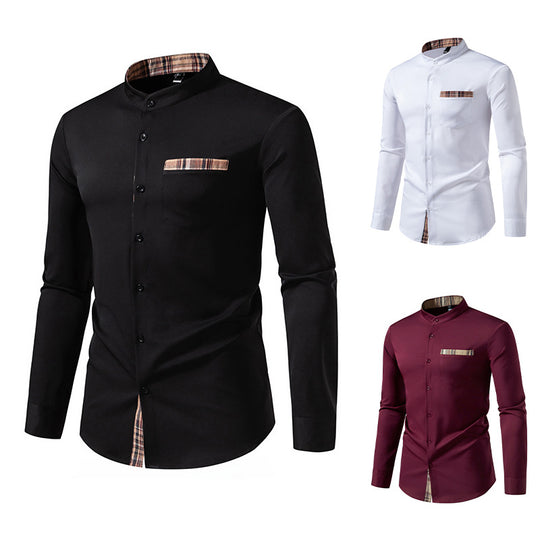 Herren elegantes Langarmhemd mit karierten Akzenten EB