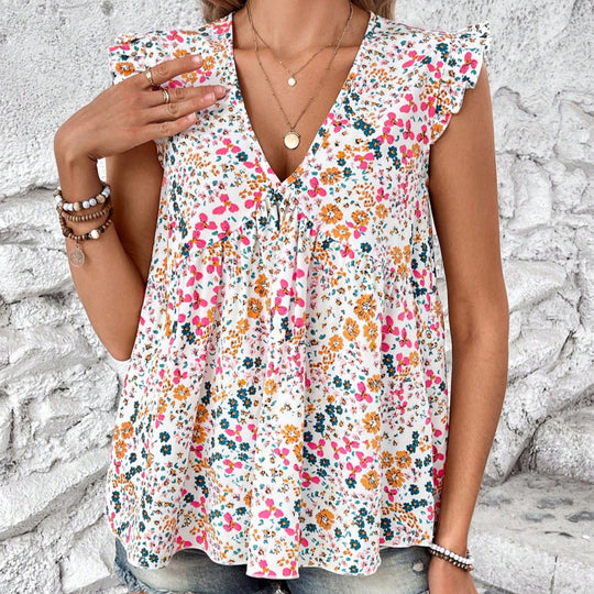 Damen Blusenshirt mit floralem Design und V-Ausschnitt EB
