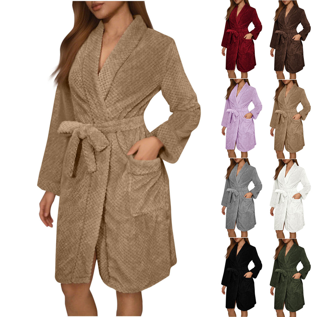 Damen Kuscheliger Bademantel mit Gürtel und Taschen EB