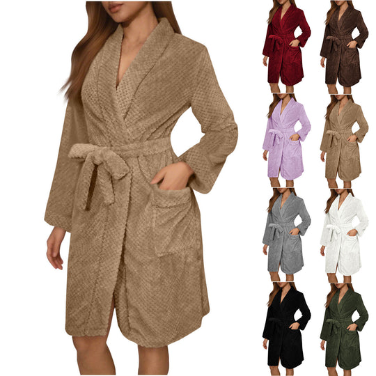 Damen Kuscheliger Bademantel mit Gürtel und Taschen EB