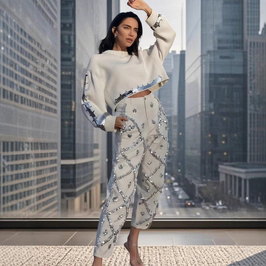 Damen modischer cropped Pullover mit Pailletten EB