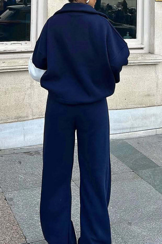 EB | Vibes Halb Offenes Pullover Sweatshirt und Hose Zwei Teiliges Satz