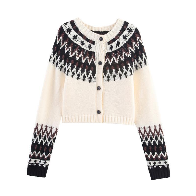 Damen gestrickte Winterjacke mit traditionellem Muster und Knöpfen EB