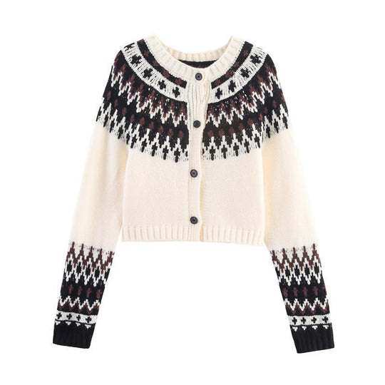 Damen gestrickte Winterjacke mit traditionellem Muster und Knöpfen EB