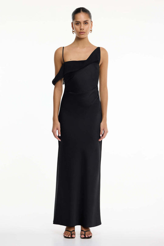 Damen Elegantes Maxikleid mit asymmetrischem Oberteil und fließendem Schnitt EB