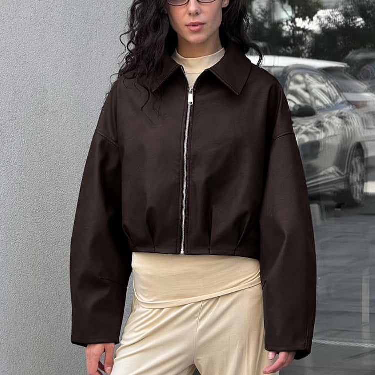 Damen modische cropped jacke mit voluminösen Ärmeln EB