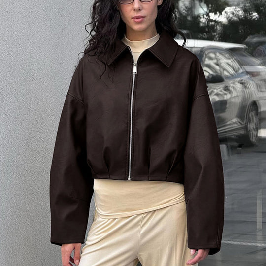 Damen modische cropped jacke mit voluminösen Ärmeln EB