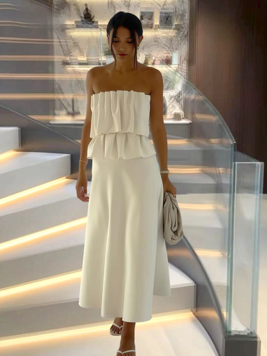 Damen Elegantes Maxi-Kleid mit gerafftem Oberteil und fließendem Saum EB