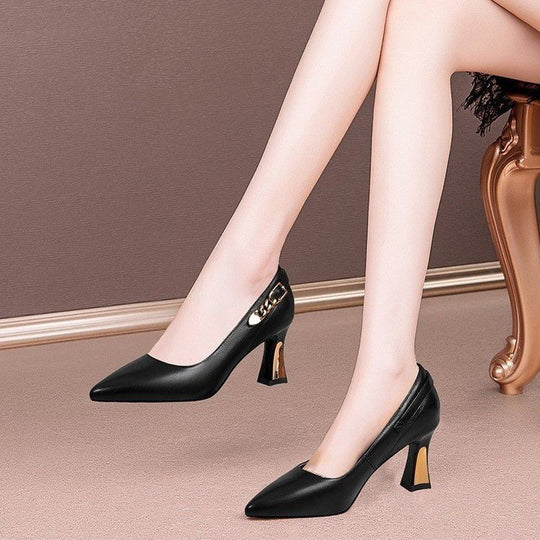 Damen elegante Pumps mit modischem Absatz und schicker Schnallenverzierung EB