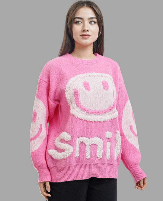 Damen gemütlicher Oversize-Pullover mit lässigem Grafikdesign EB