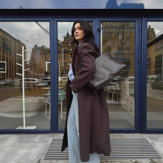 Damen Übergröße langes Blazer mit Taschen und klassischem Schnitt EB