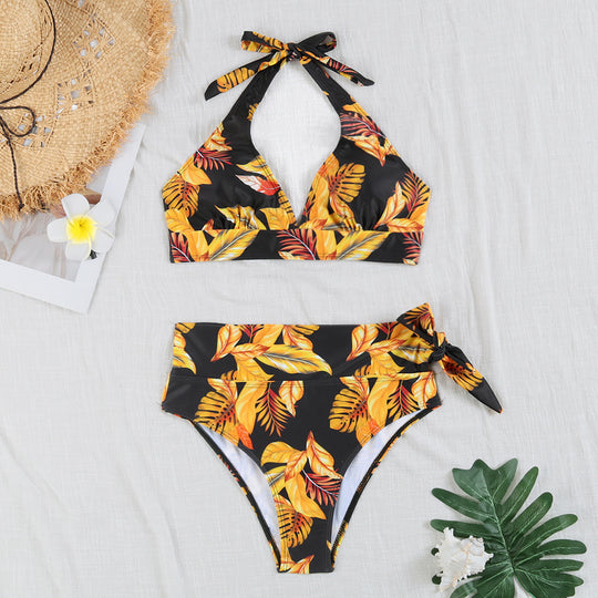 Damen Triangel-Bikini mit verstellbaren Bindebändern und floralem Design EB